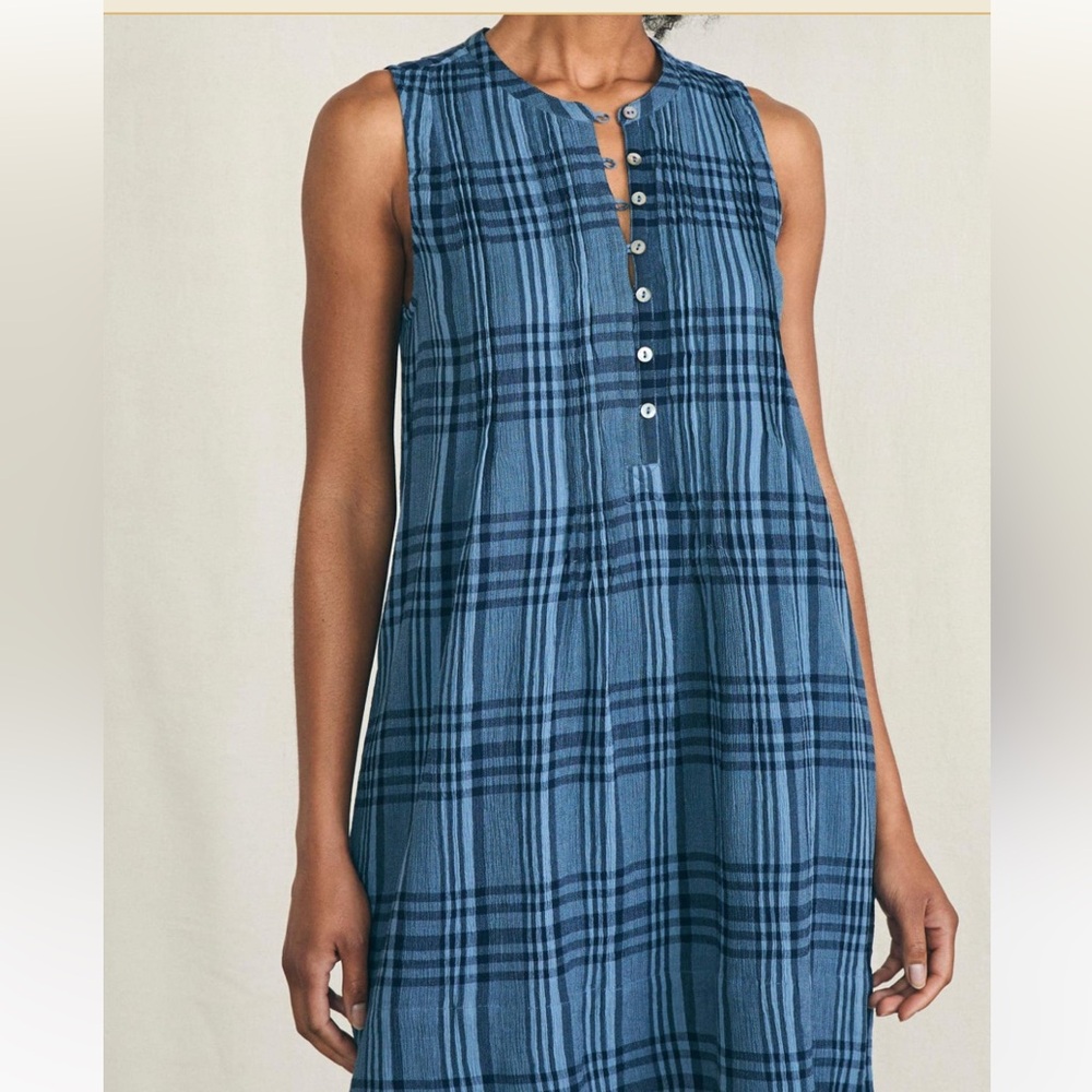 Faherty Blue Plaid Sleeveless Midi Dress SZ M